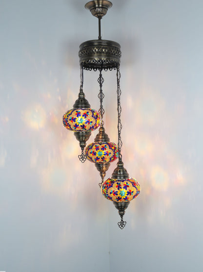 Turkish Mosaic Chandelier 3 Globe Hanging Lamp