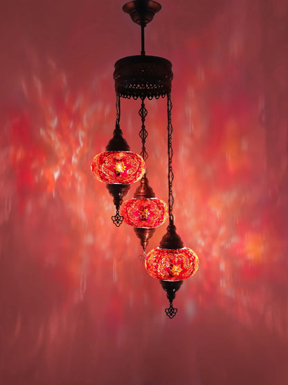 Turkish Mosaic Chandelier 3 Globe Hanging Lamp