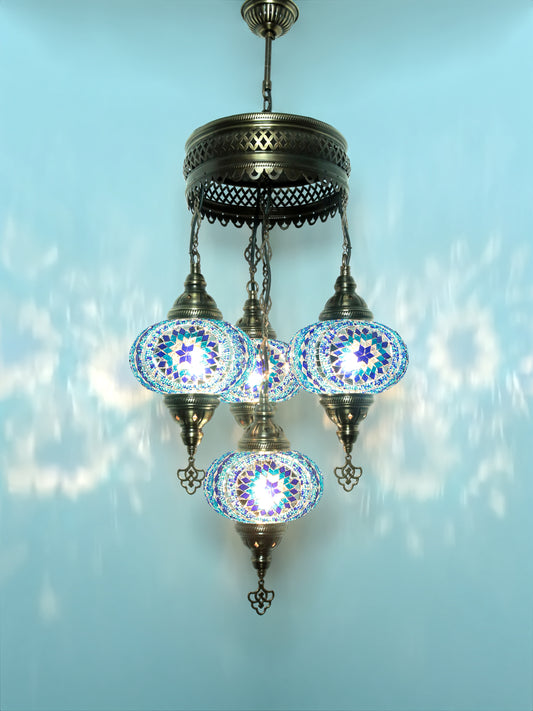 Turkish Mosaic Chandelier 4 Globe Dıfferent Color