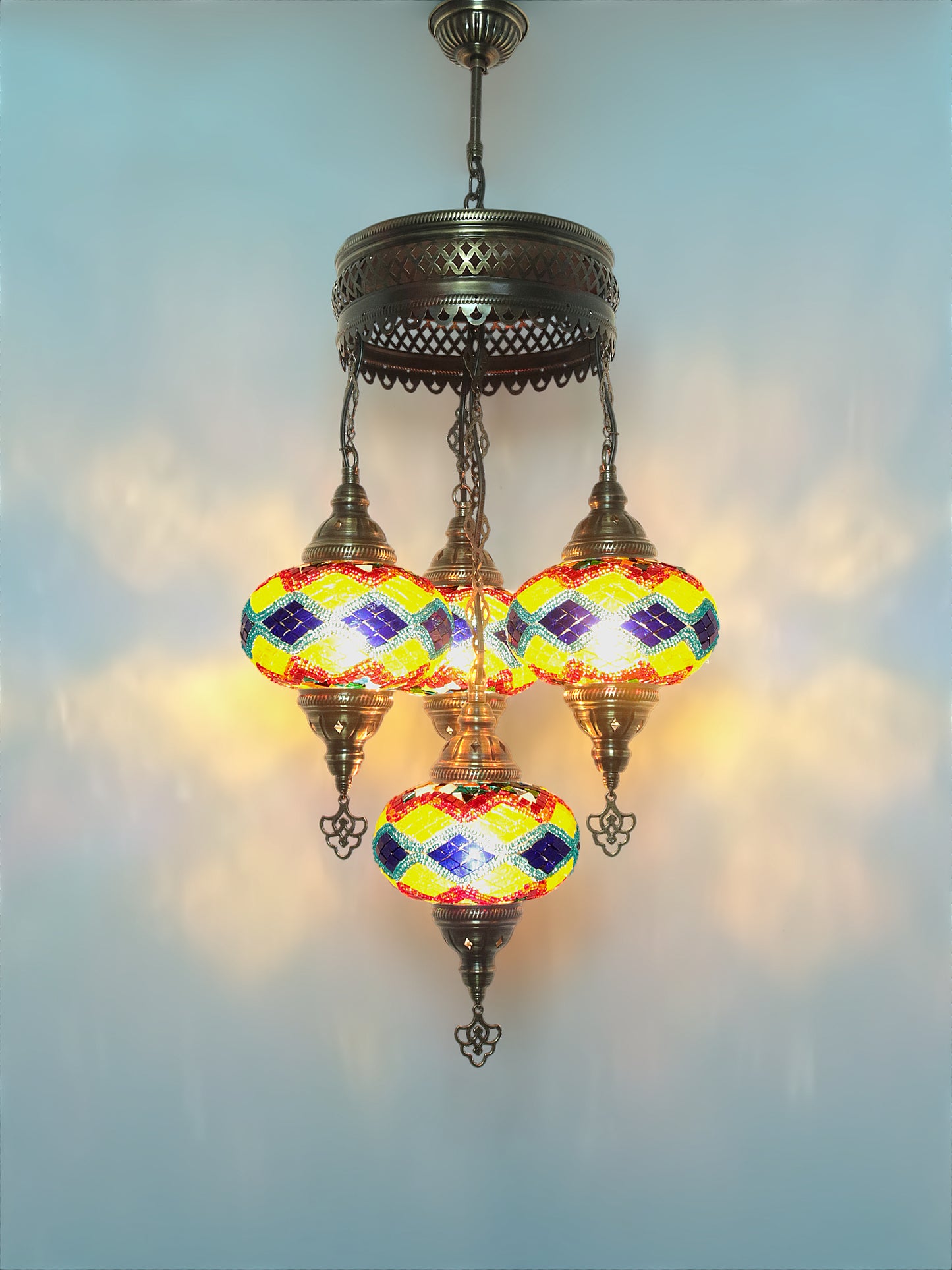 Turkish Mosaic Chandelier 4 Globe Dıfferent Color
