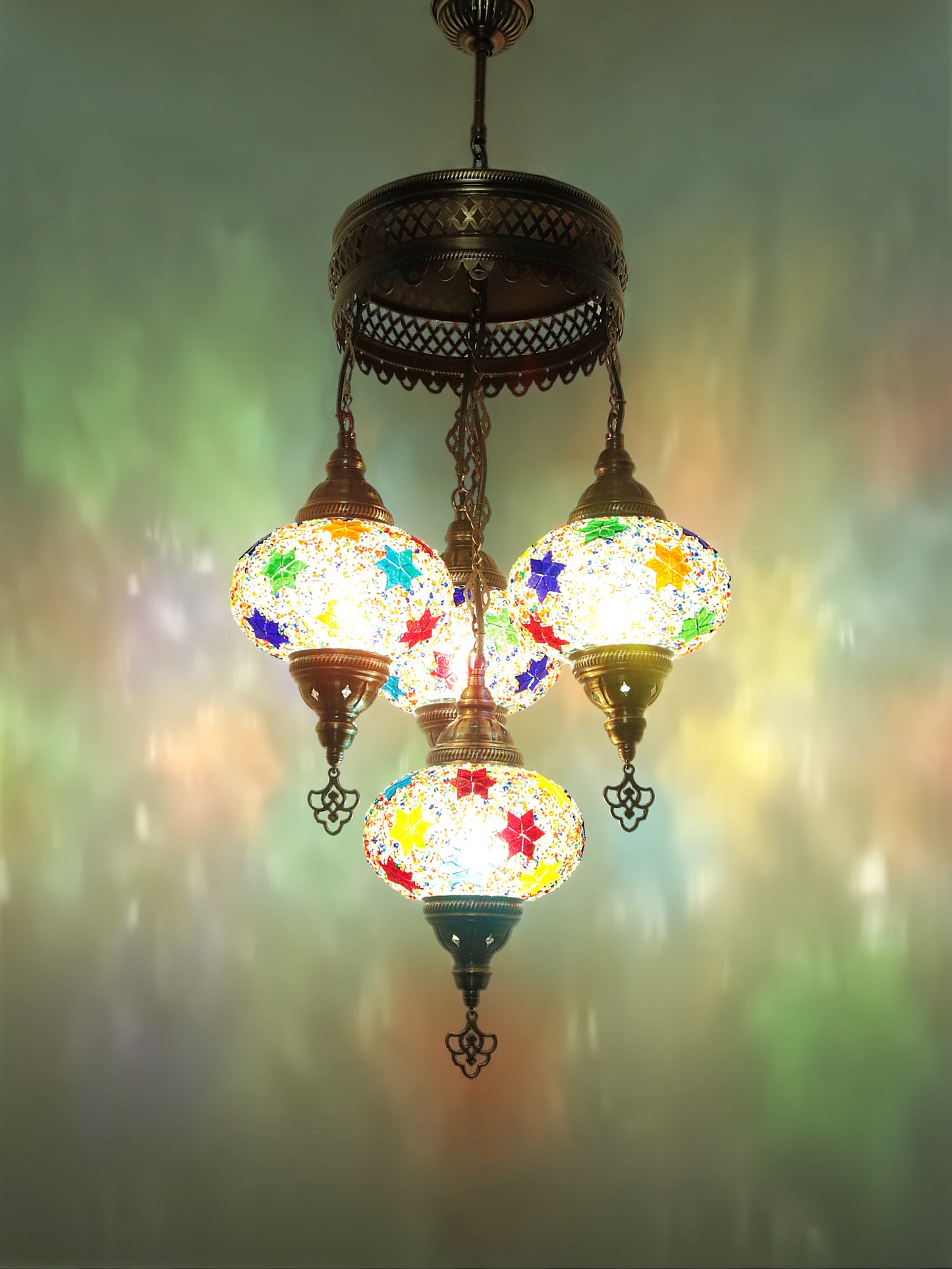 Turkish Mosaic Chandelier 4 Globe Dıfferent Color