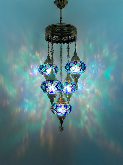 Turkish Mosaic Chandelier 5 Globe Pendant Light