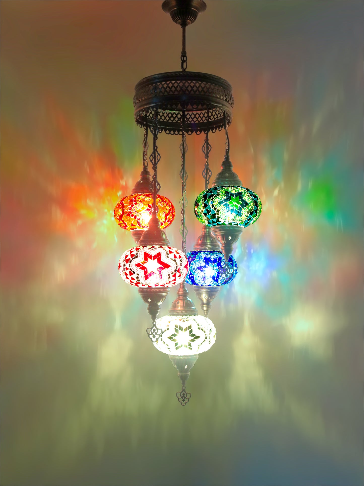 Turkish Mosaic Chandelier 5 Globe Pendant Light