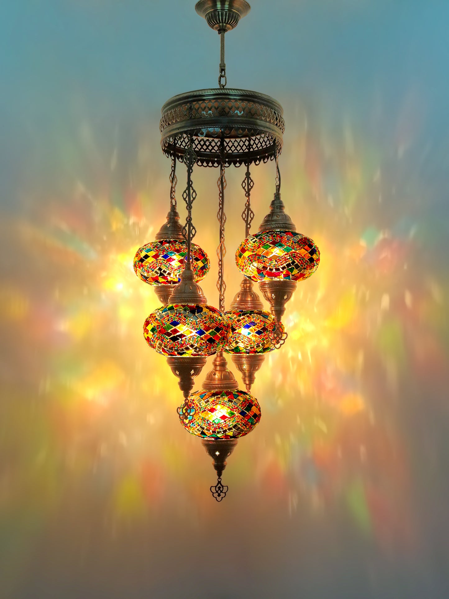 Turkish Mosaic Chandelier 5 Globe Pendant Light