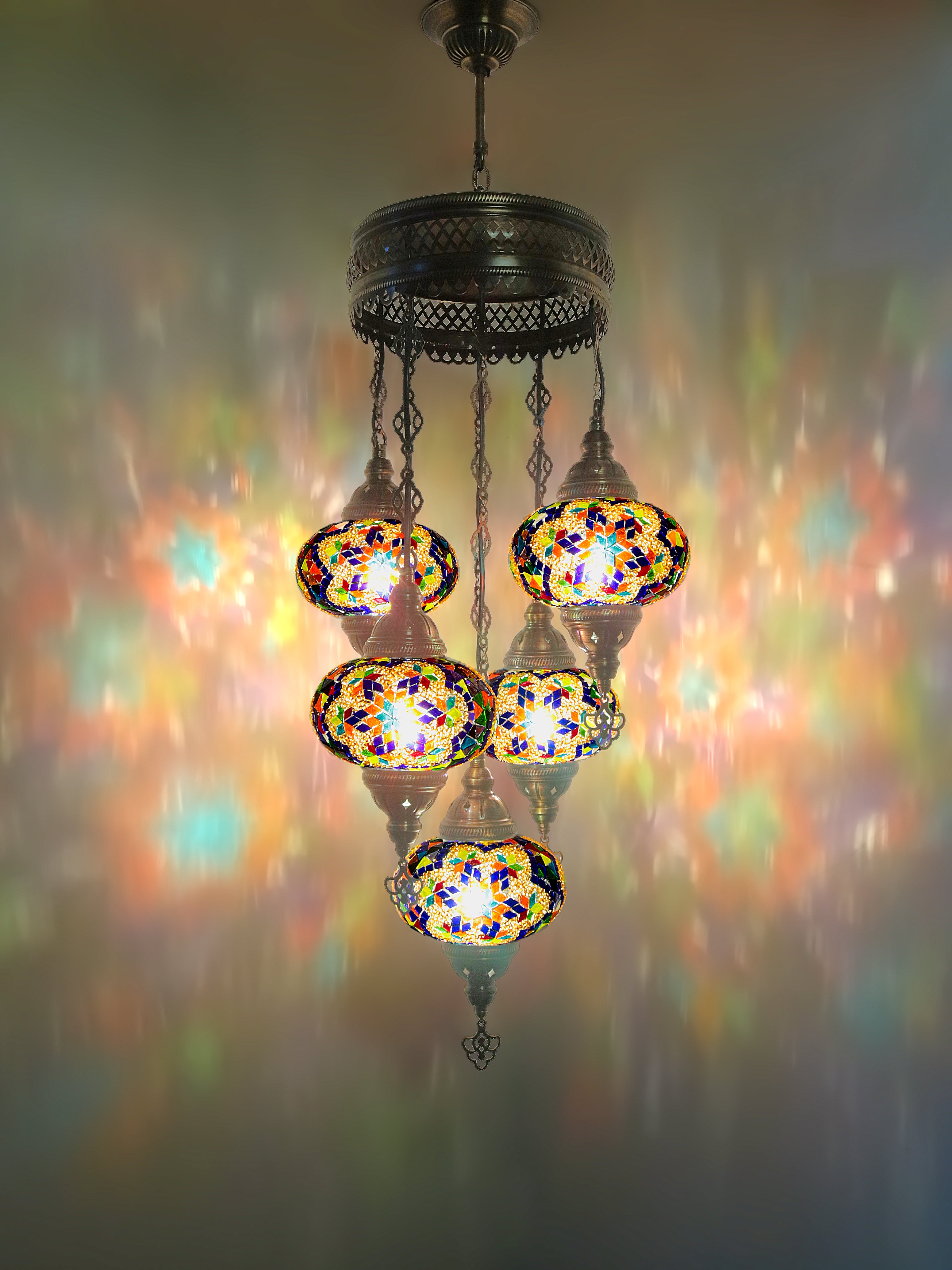 Turkish Mosaic Chandelier 5 Globe Pendant Light