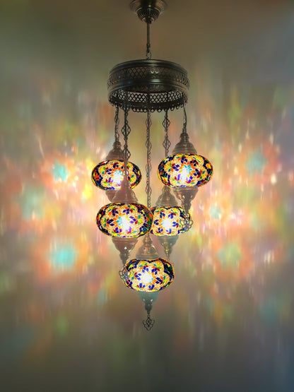 Turkish Mosaic Chandelier 5 Globe Pendant Light
