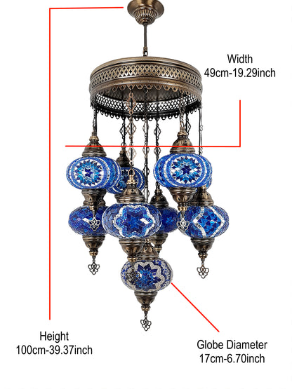 Authentic Turkish Ottoman Mosaic Chandelier 9 globe