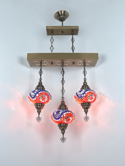 Turkish 3 Globes Mosaic Glass Chandelier Lighting