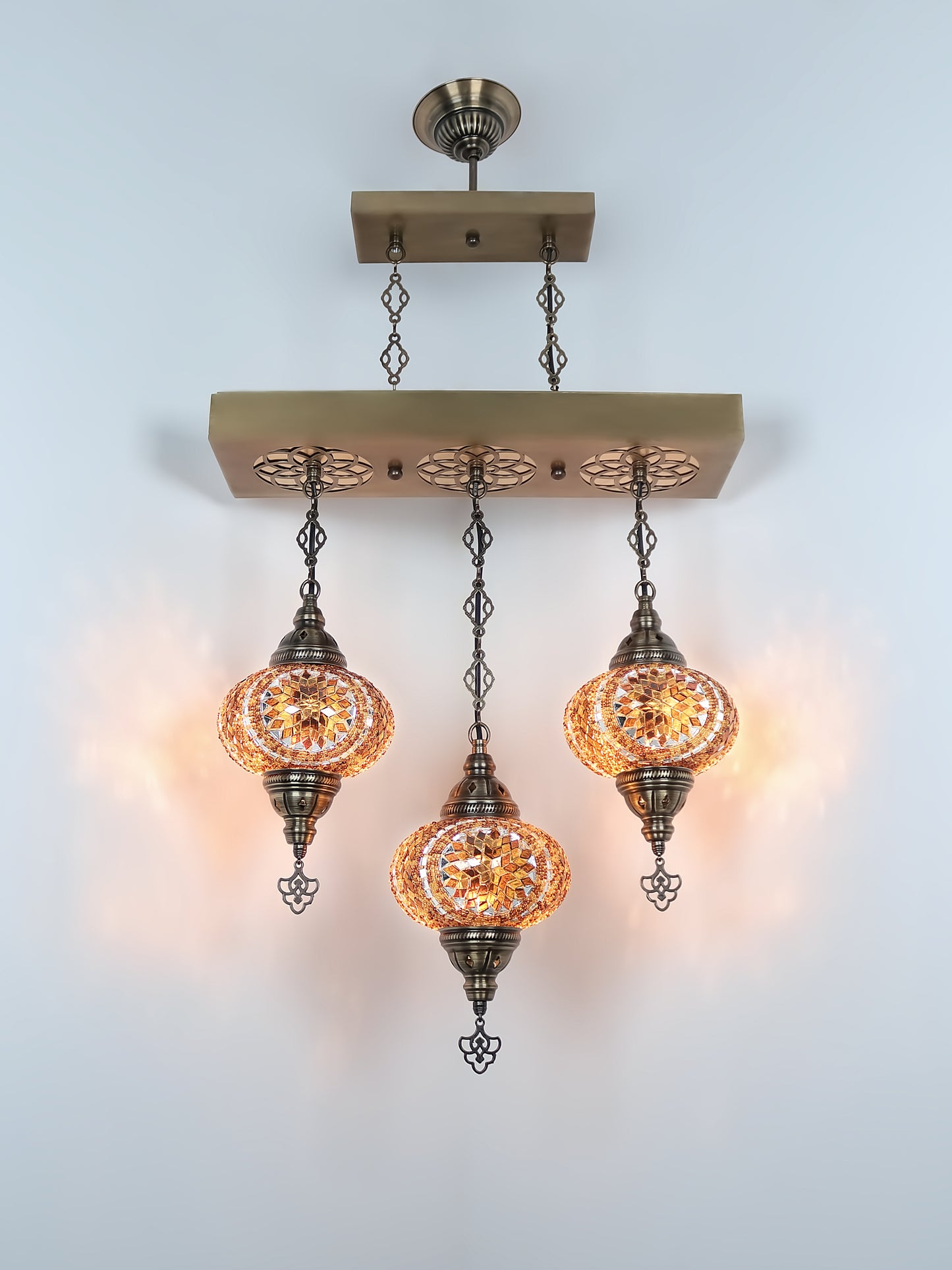 Turkish 3 Globes Mosaic Glass Chandelier Lighting