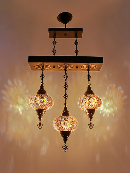 Turkish 3 Globes Mosaic Glass Chandelier Lighting