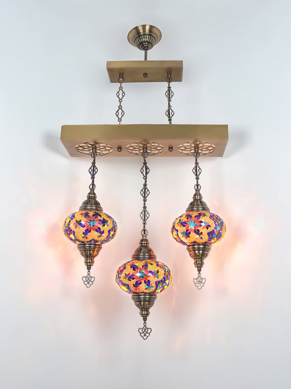 Turkish 3 Globes Mosaic Glass Chandelier Lighting