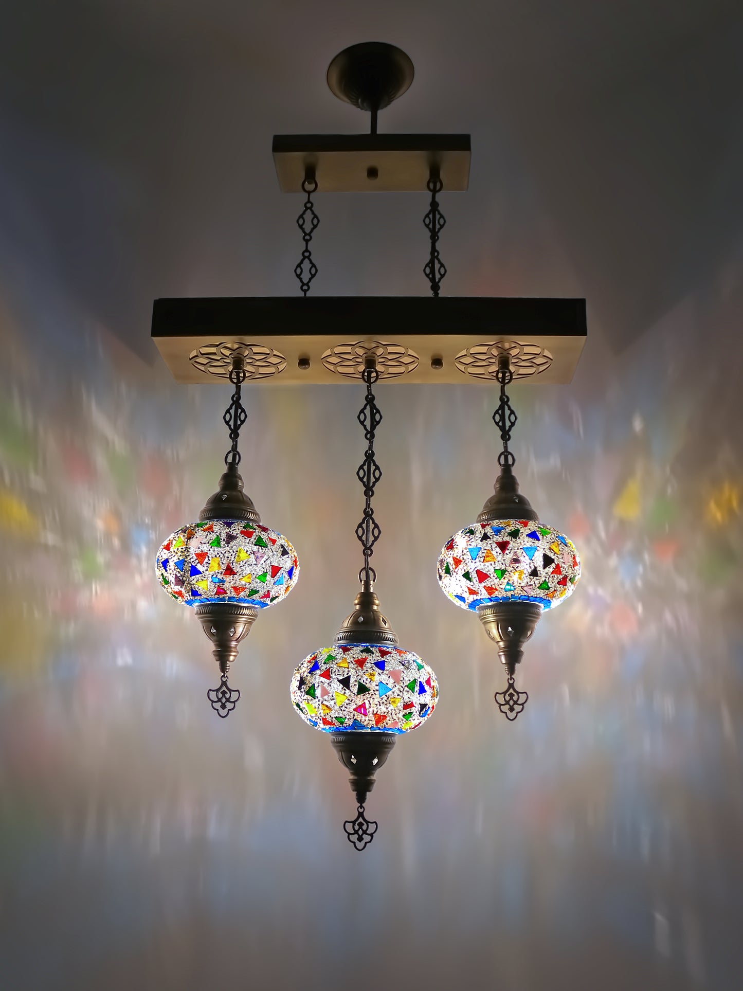 Turkish 3 Globes Mosaic Glass Chandelier Lighting