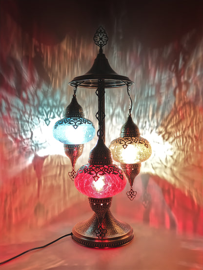 Turkish 3Globe Table Lamp With Cracked Pattern
