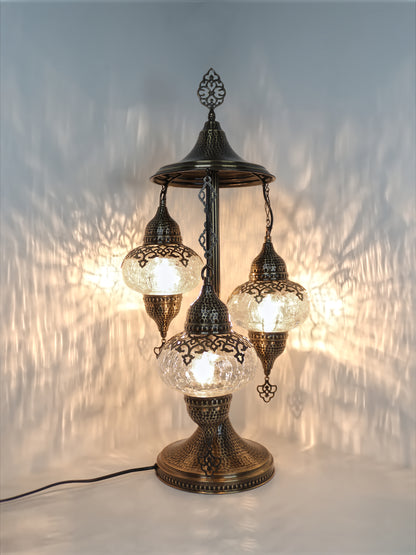 Turkish 3Globe Table Lamp With Cracked Pattern