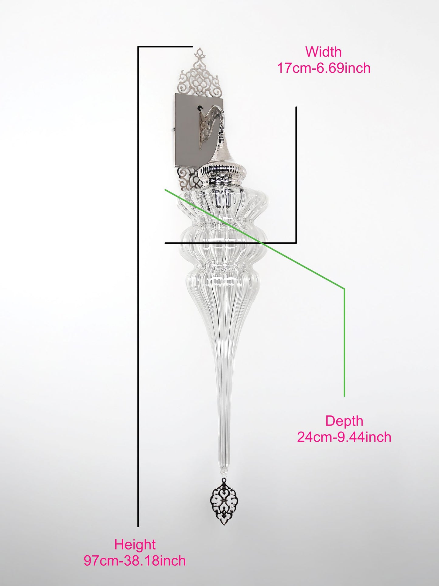 Turkish Pyrex Blown Clear Glass Clear Wall Light