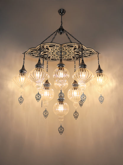 Turkish Pyrex Blown Glass Chandelier 11 Globe
