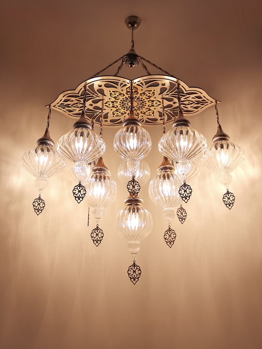 Turkish Pyrex Blown Glass Chandelier 11 Globe