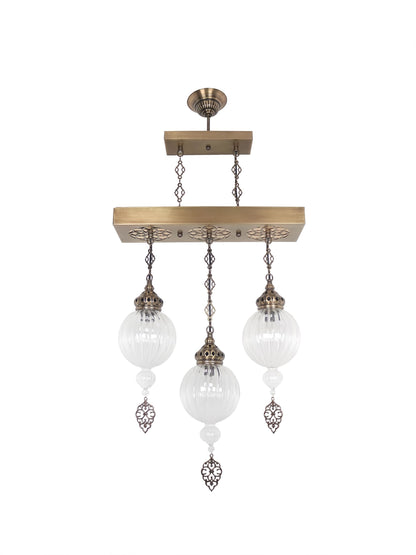 Turkish Pyrex Blown Glass Chandelier 3 Globe