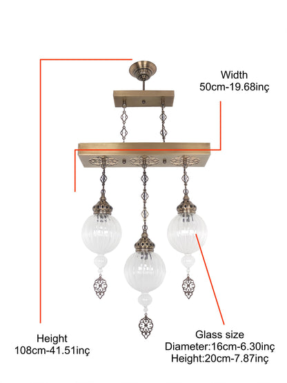 Turkish Pyrex Blown Glass Chandelier 3 Globe
