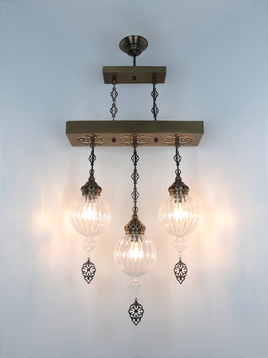 Turkish Pyrex Blown Glass Chandelier 3 Globe