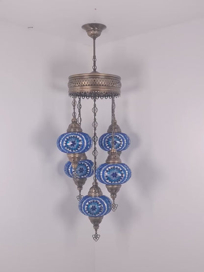 Turkish Mosaic Chandelier 5 Globe Pendant Light